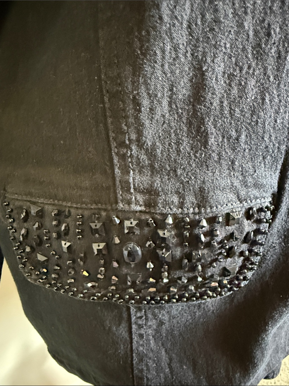 Vintage DG2 Diane Gilman Black Stretch Denim Rhinestone Blazer Jacket Sz 2X - Picture 4 of 10